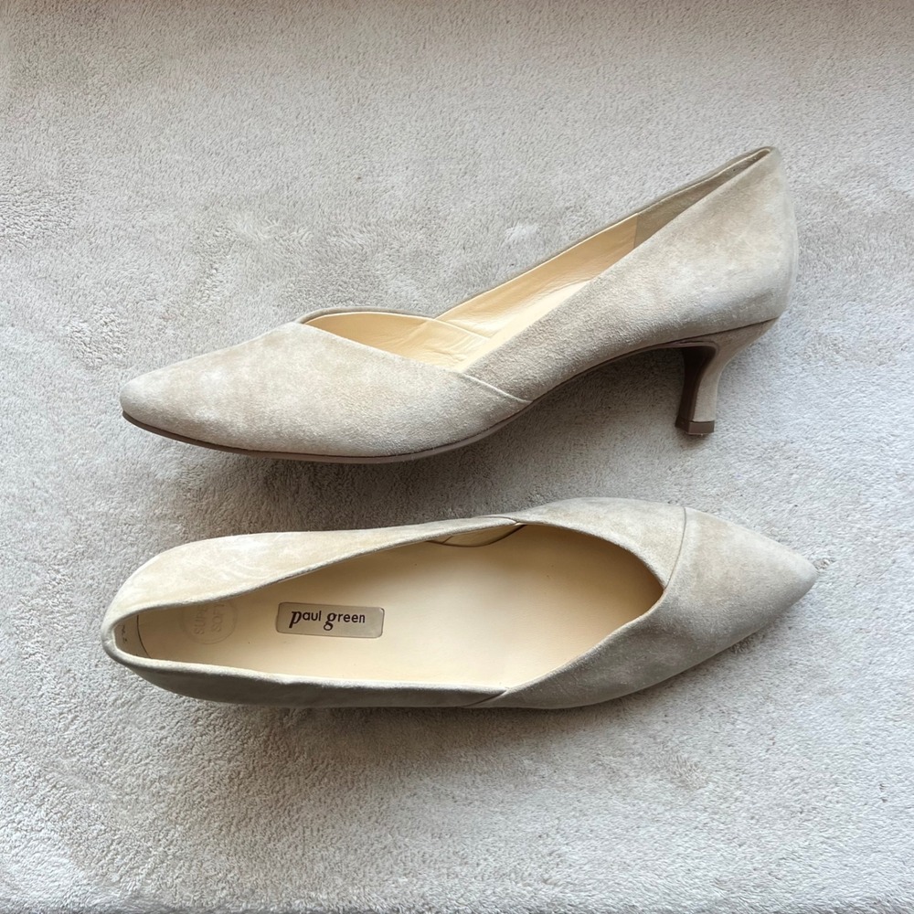 Paul Green Women 10 UK 7.5 Super Soft Beige Suede Kitten Heel Pointed Toe Pump